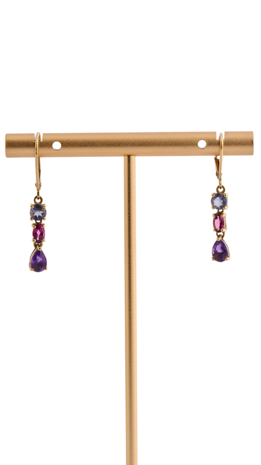 Lolite, Garnet, & Amethyst Earrings