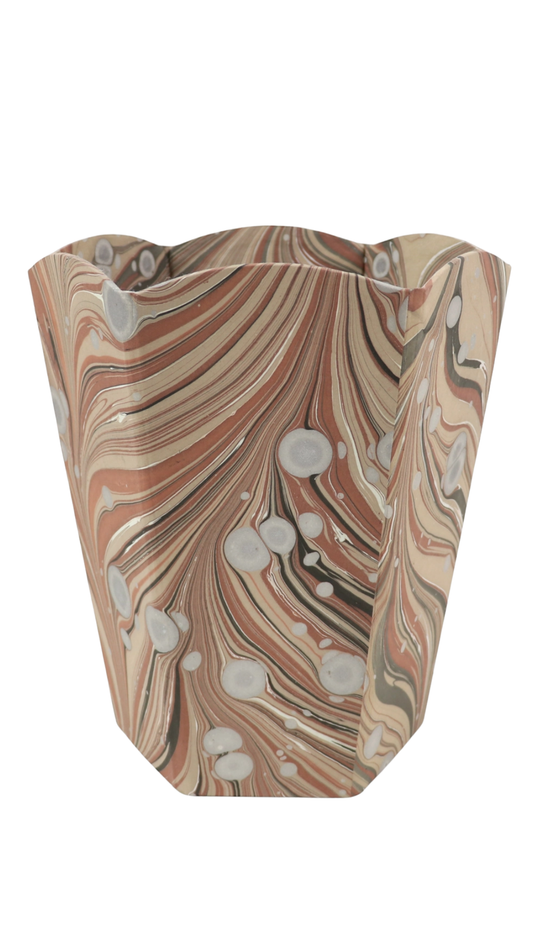 Marbled Scalloped Collapsible Basket - Rust Silver Fire Whirl