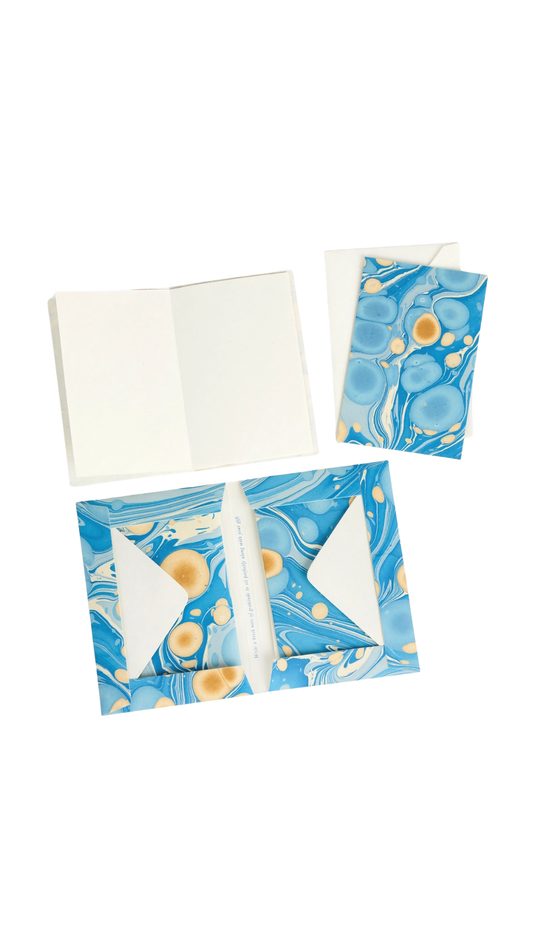 Marbled Greeting Card Set - Blue Gold Pebble
