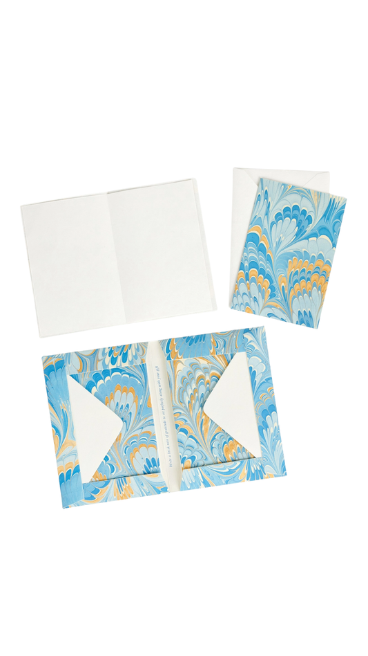 Marbled Greeting Card Set - Blue Golden Peacock