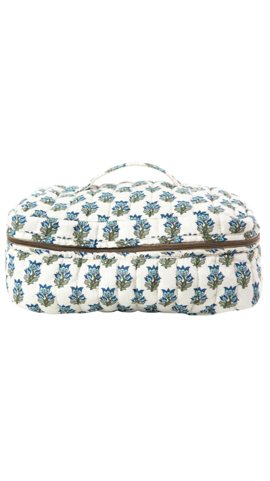 Aqua Block Print Train Case