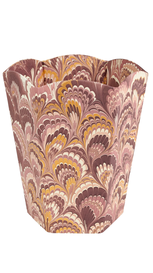 Marbled Scalloped Collapsible Basket - Burgundy Gold Peacock