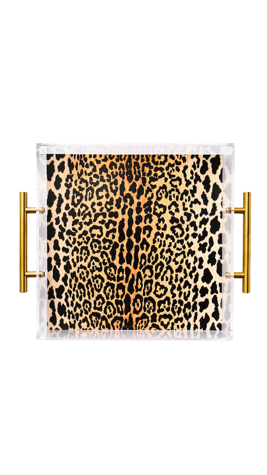 Leopard Print Acrylic Tray With Gold Handles