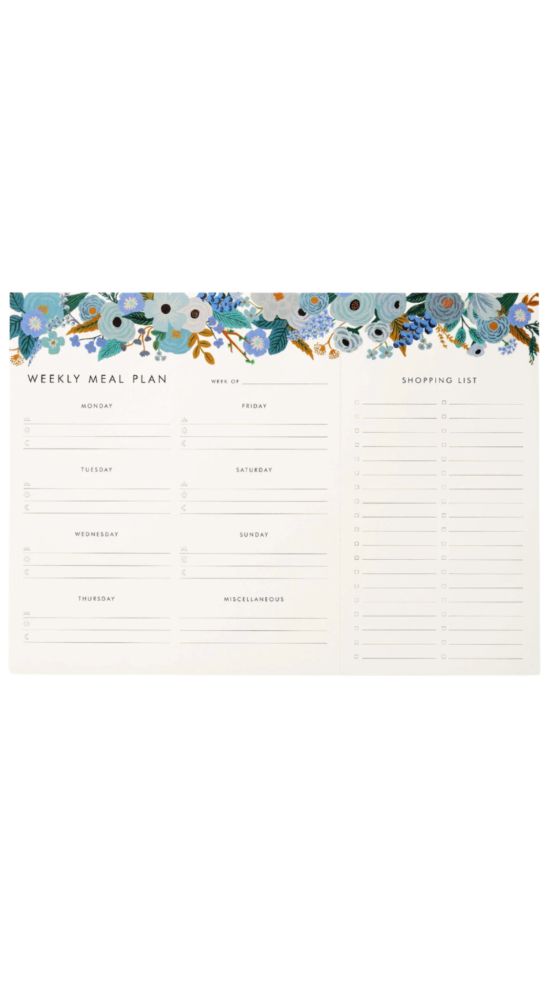 Garden Party Blue Meal Planner Notepad