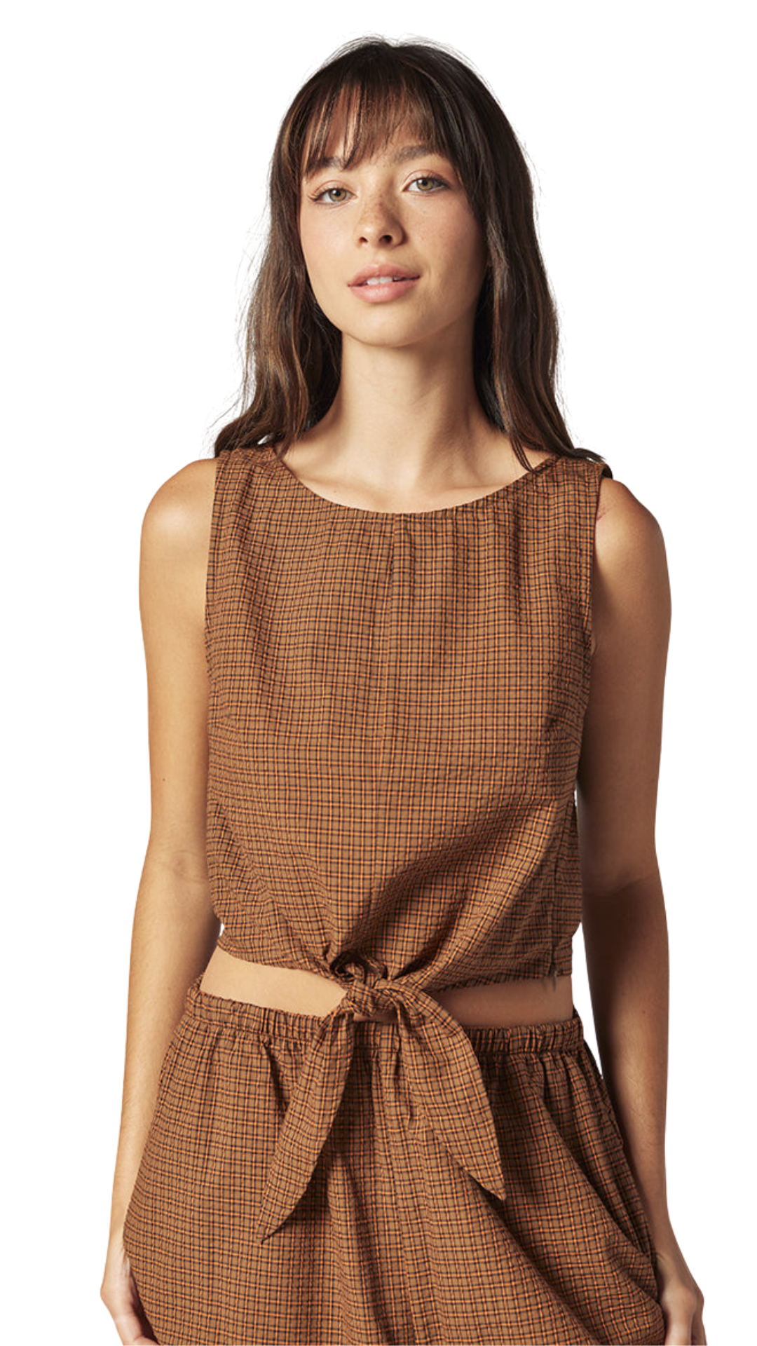Brown Check Front Knot Tie Top