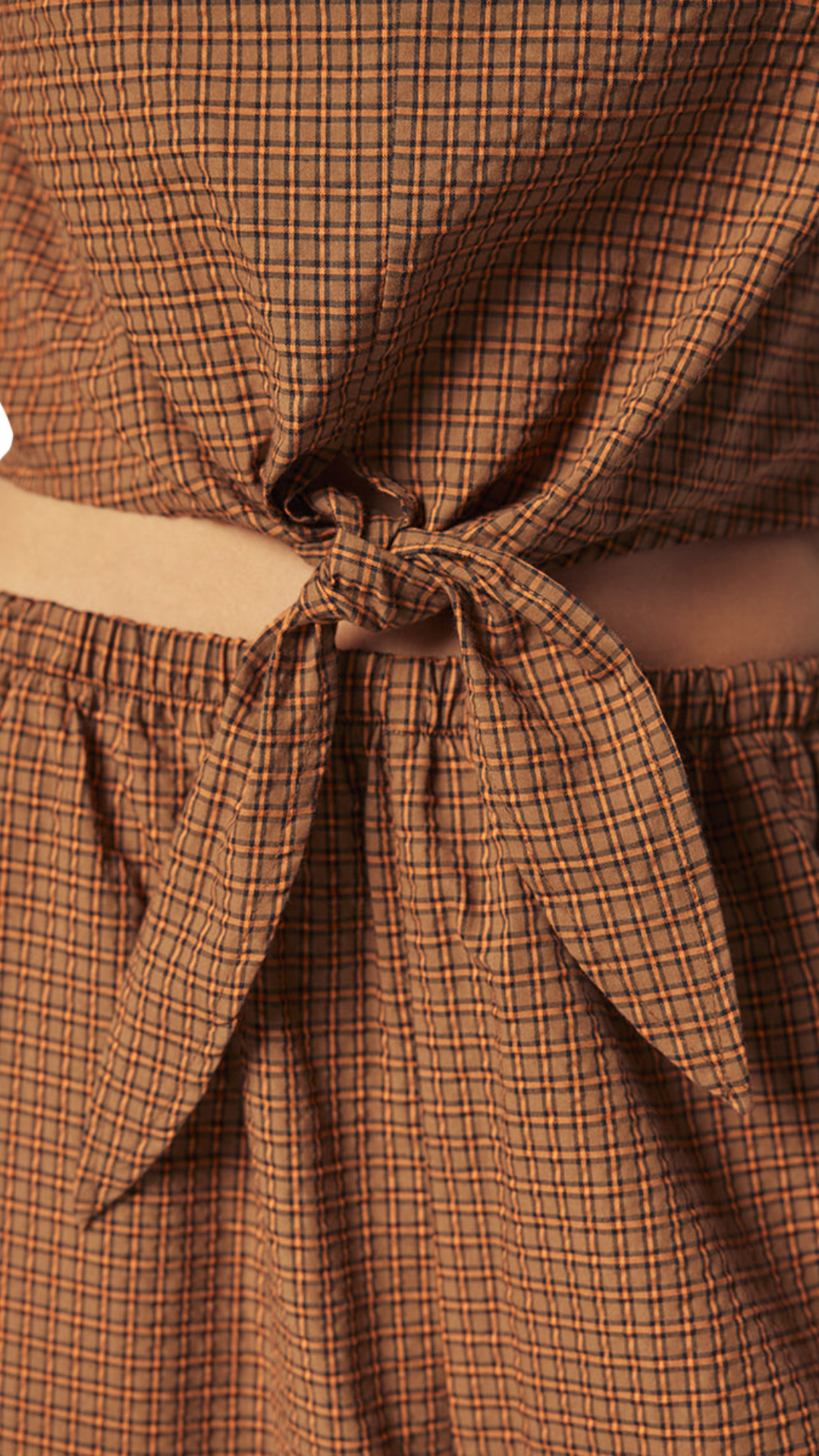 Brown Check Front Knot Tie Top