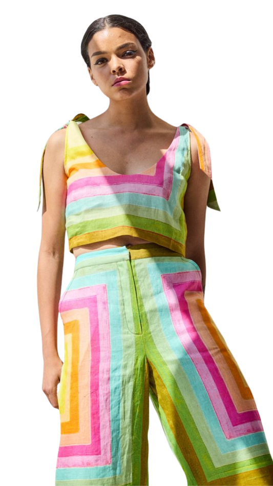 Concentric Squares Tie Shoulder Top