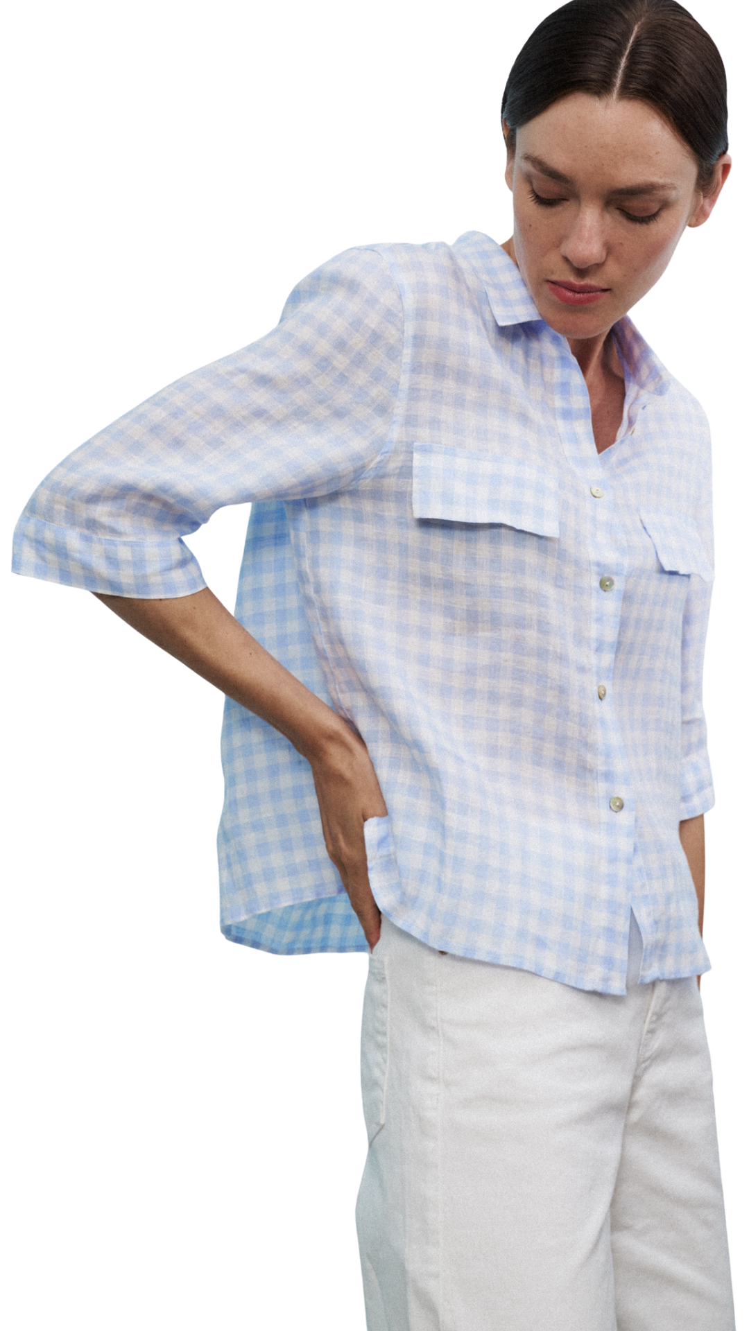 Blue Gingham Linen Bea Blouse