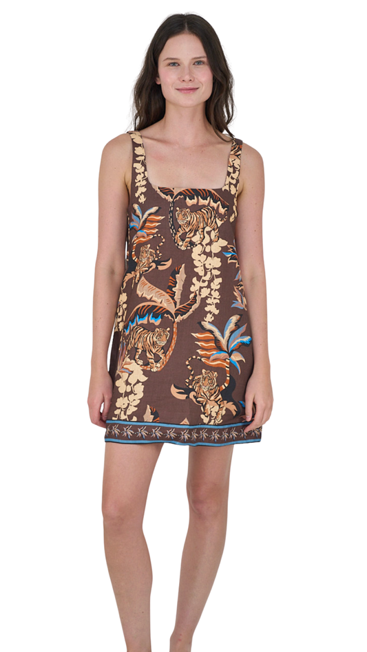 Bali Tiger Brown Short Dress
