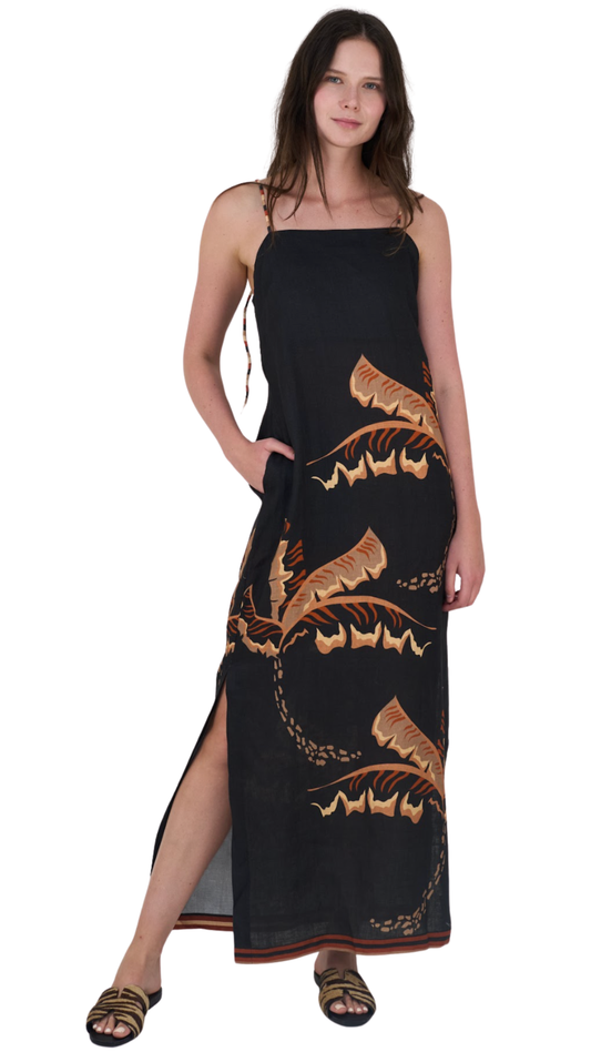 Bali Tiger Palms Black Long Dress