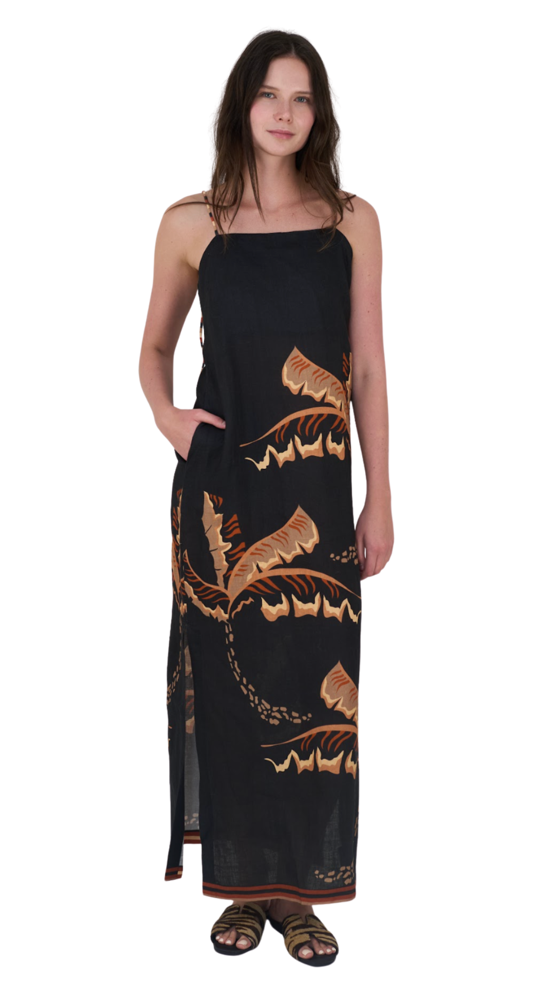 Bali Tiger Palms Black Long Dress