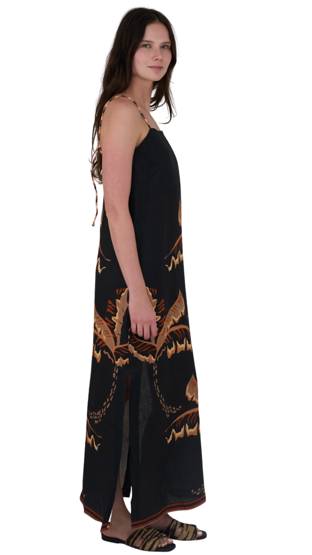 Bali Tiger Palms Black Long Dress