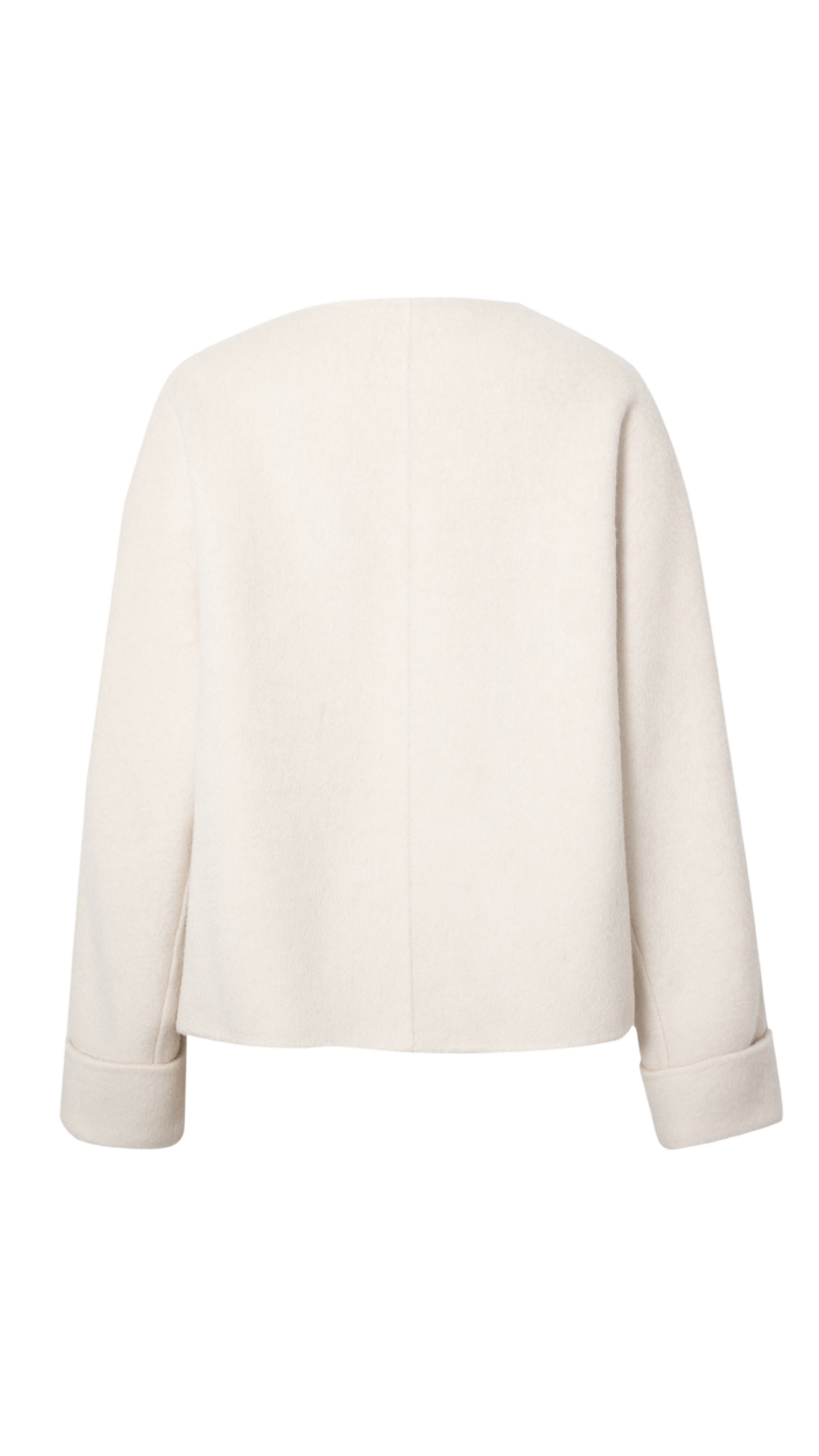 Light Beige Wool Cropped Jacket w/ Fringe Scarf