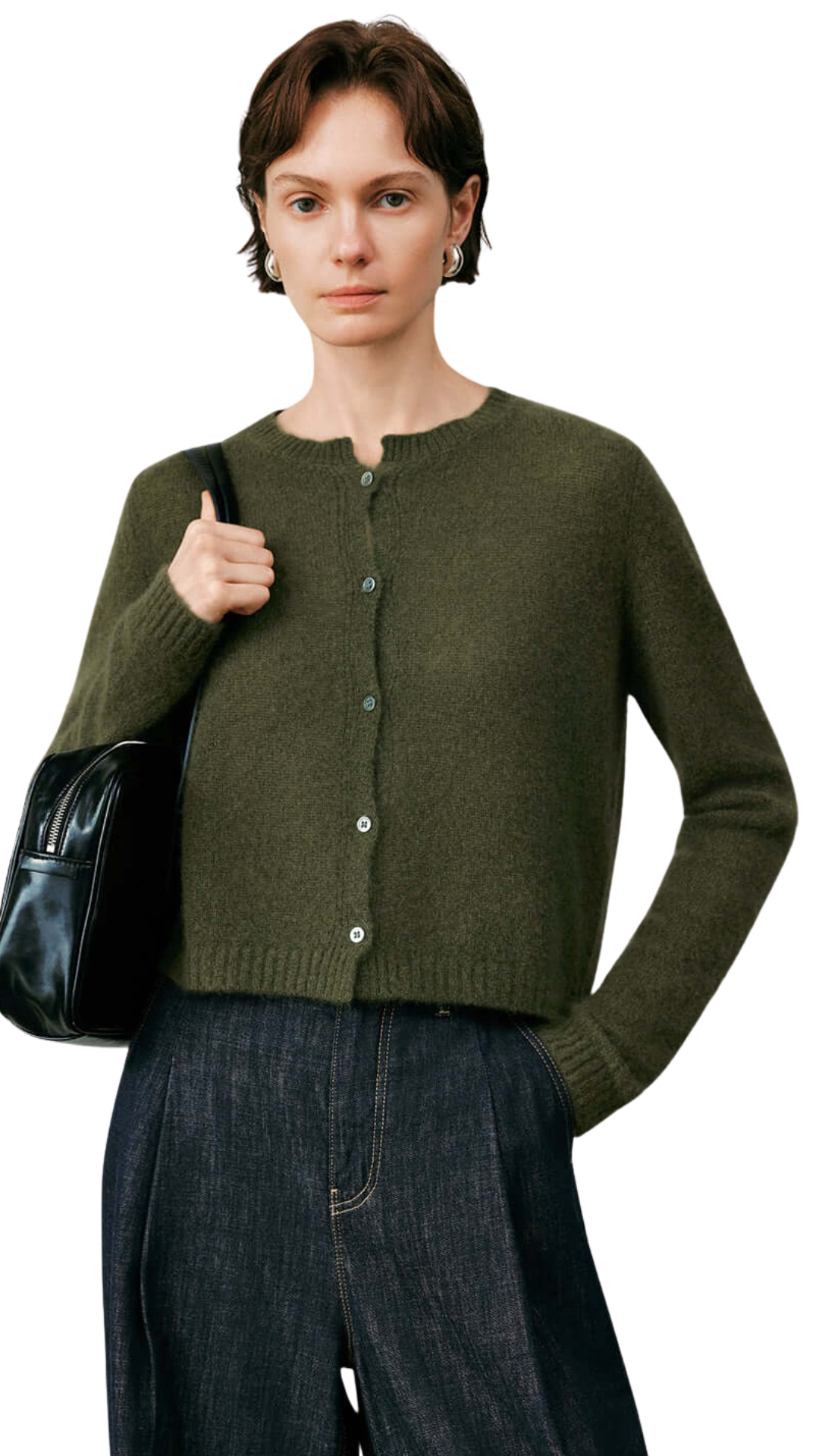 Foggy Pine Green Silk-Cashmere Cardigan