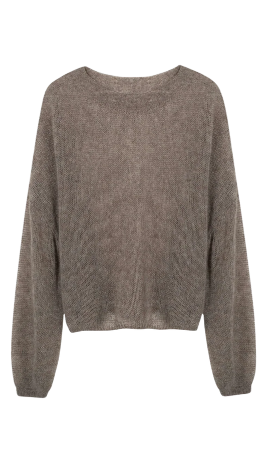 Raw Velvet Brown Cashmere-Silk Relaxed Pullover Sweater