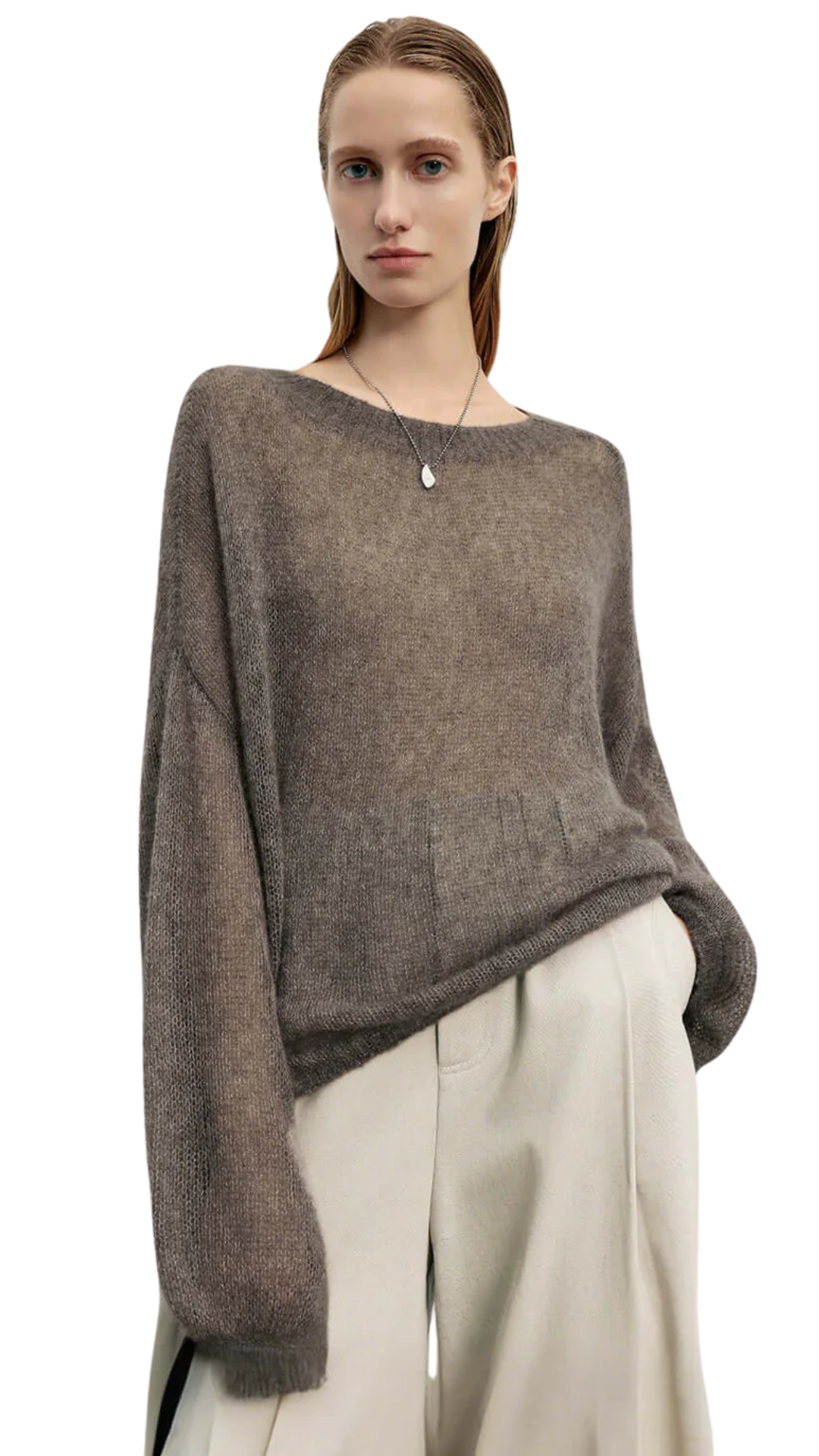 Raw Velvet Brown Cashmere-Silk Relaxed Pullover Sweater