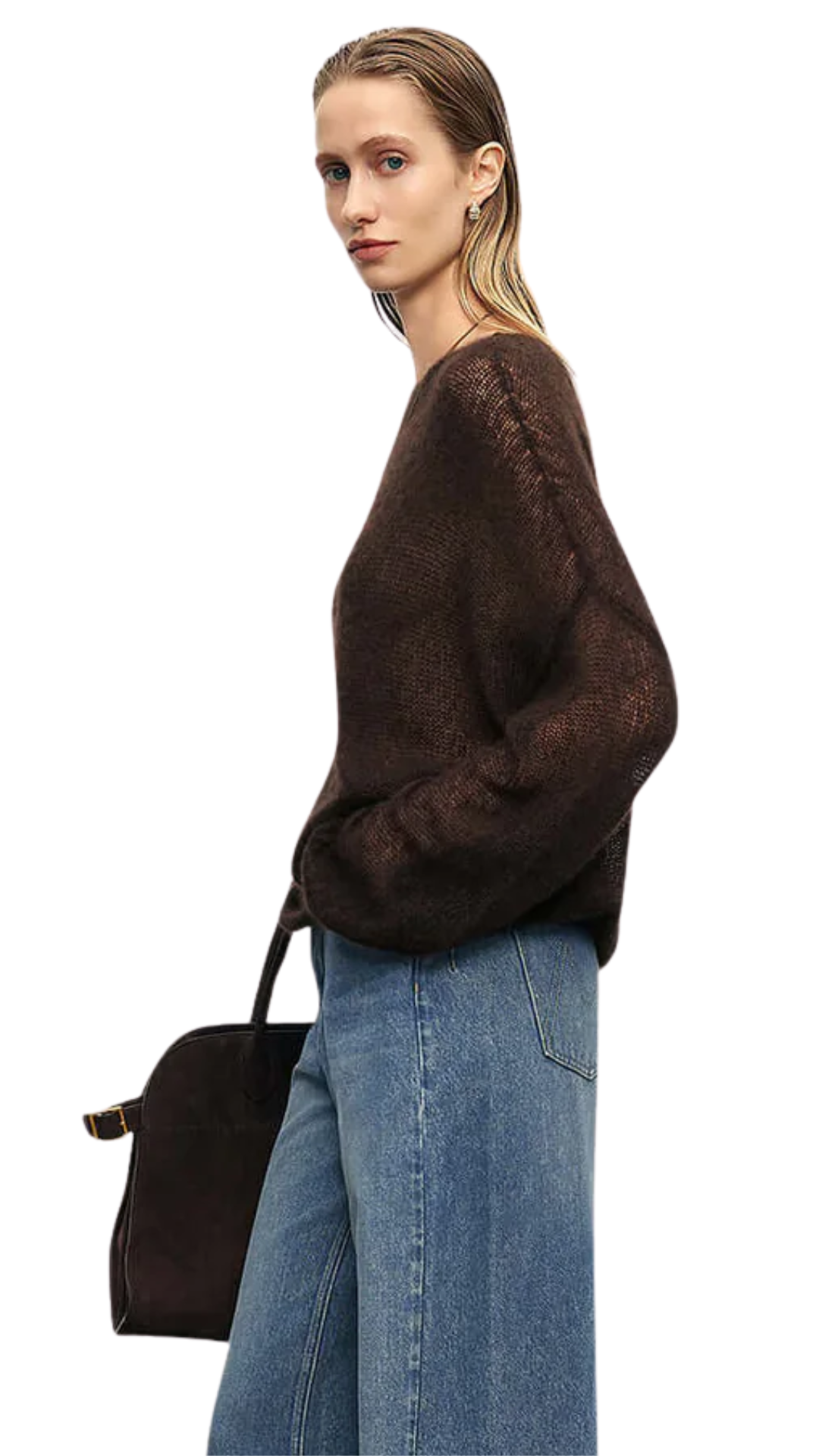 Cocoa Brown Cashmere-Silk Relaxed Pullover Sweater