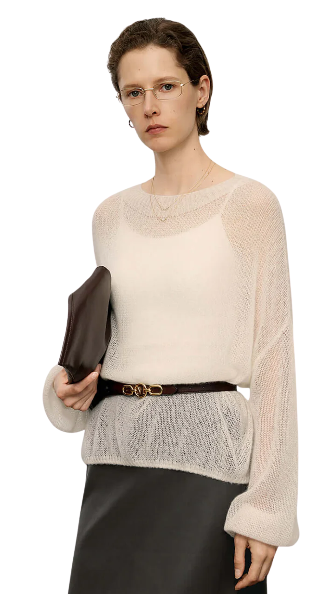 White Cashmere-Silk Relaxed Pullover Sweater