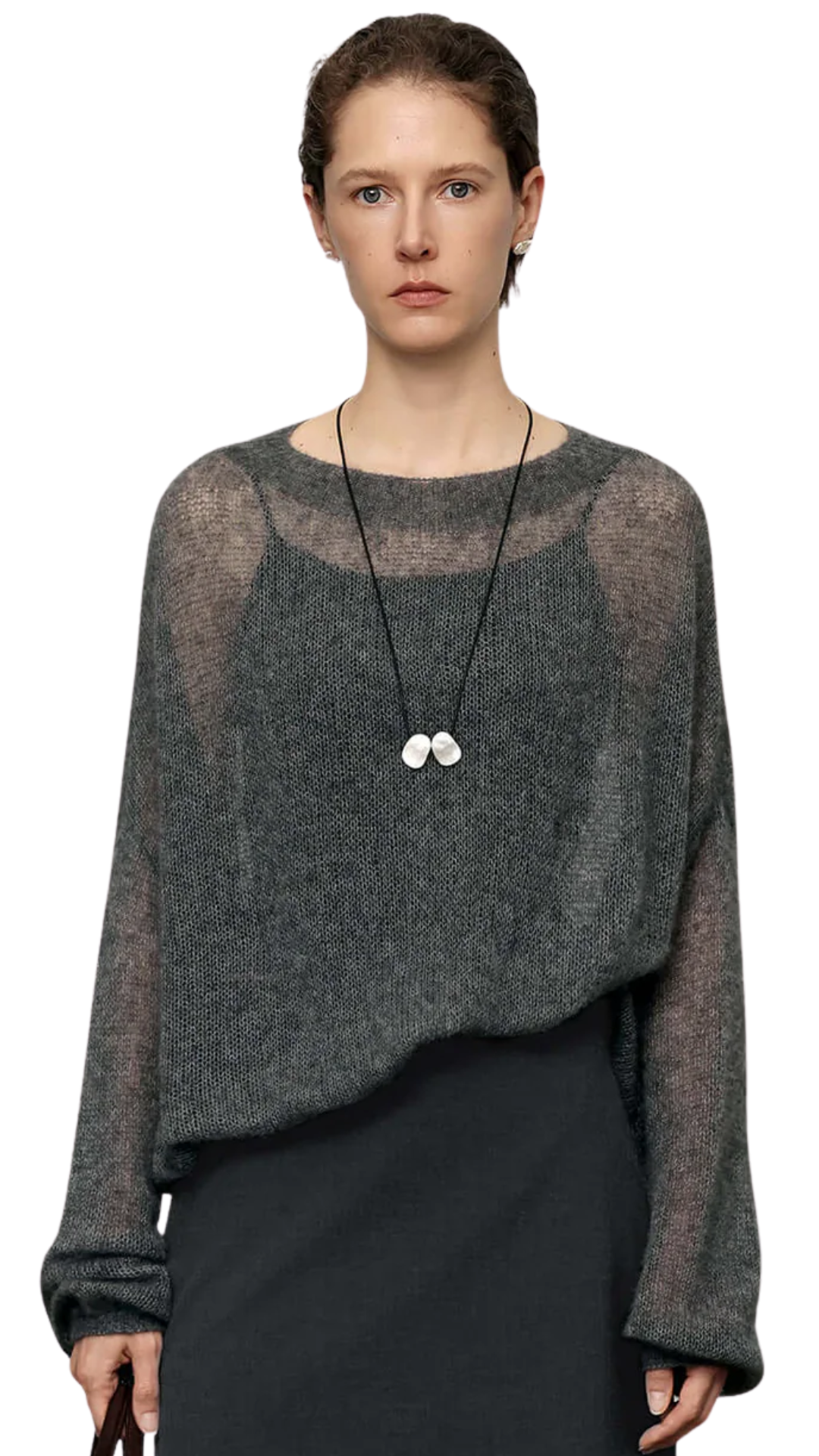 Dark Grey Cashmere-Silk Relaxed Pullover Sweater