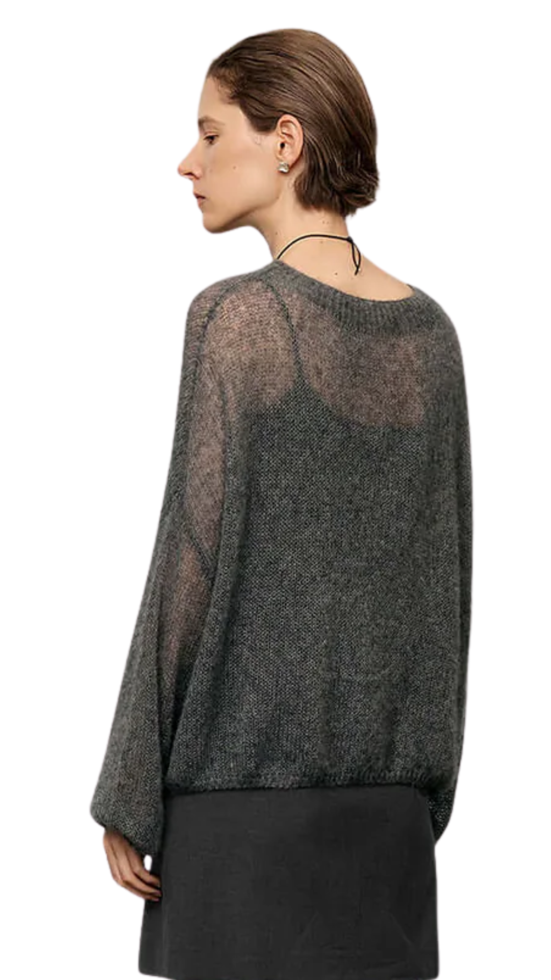 Dark Grey Cashmere-Silk Relaxed Pullover Sweater
