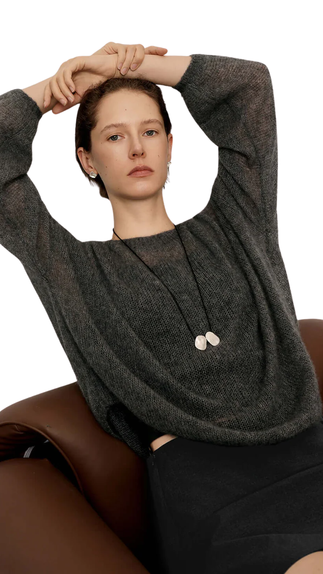 Dark Grey Cashmere-Silk Relaxed Pullover Sweater