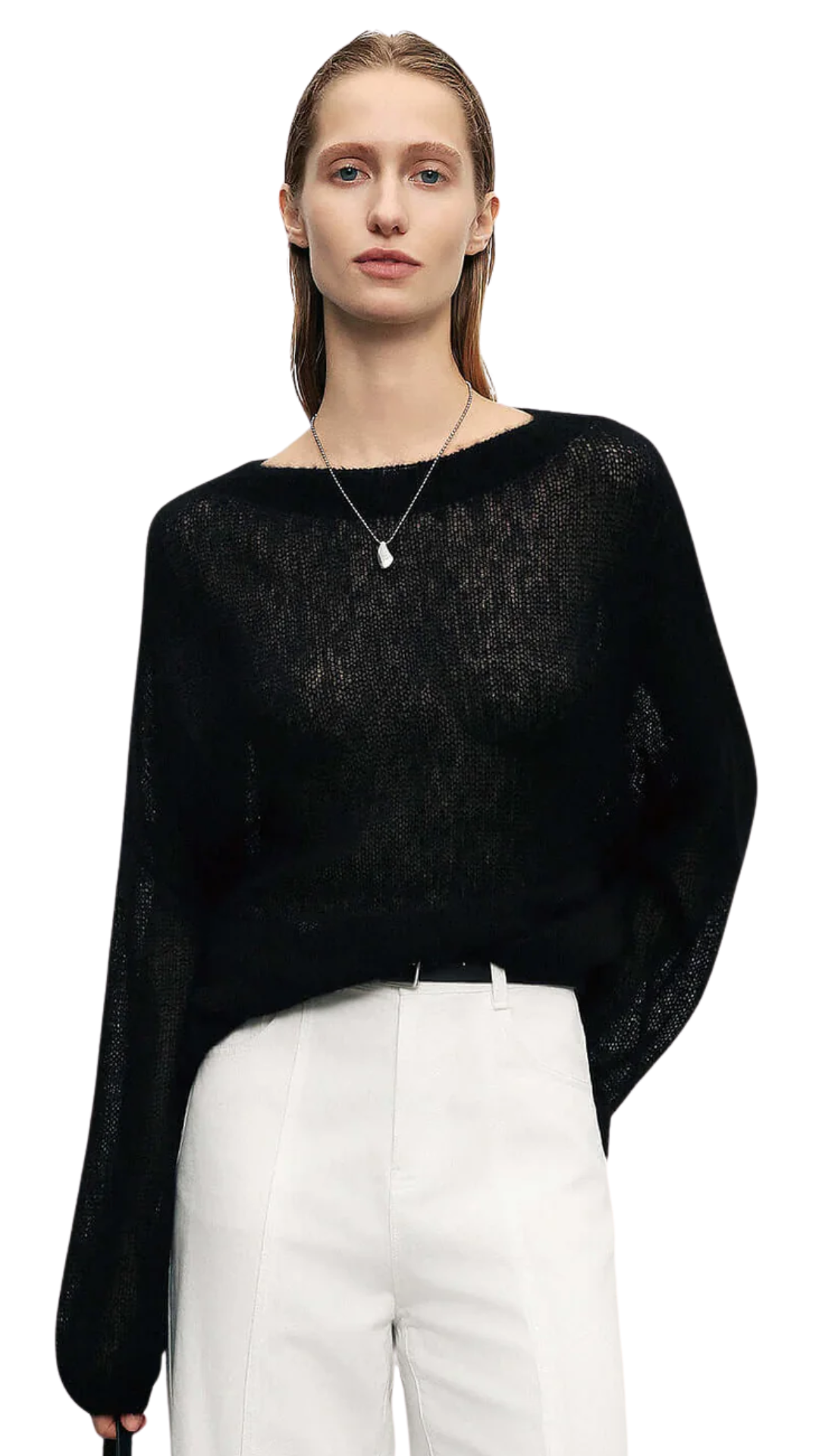 Black Cashmere-Silk Relaxed Pullover Sweater