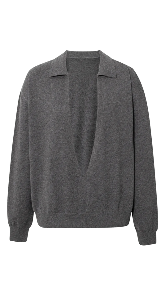 Rock Gray Deep V Knit Top