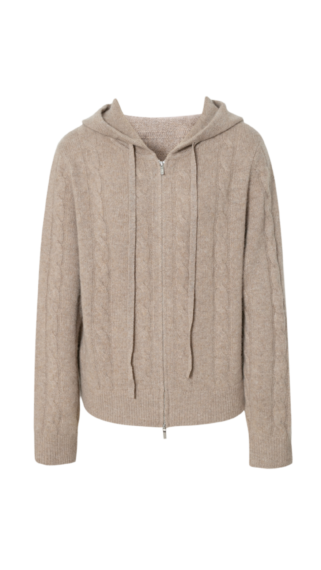 Raw Velvet Brown Cable-Knit Zip-Up Hoodie