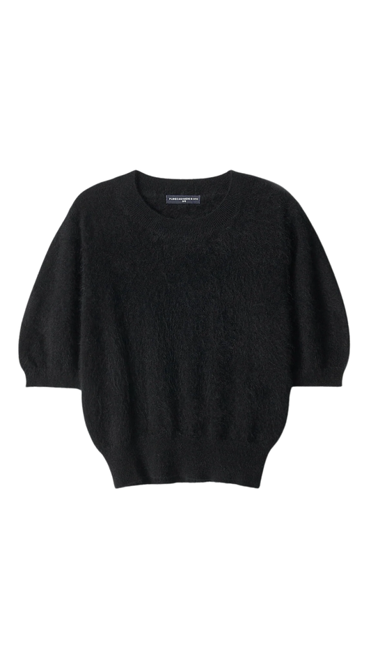 Black Brushed Puff Short Sleeve Top