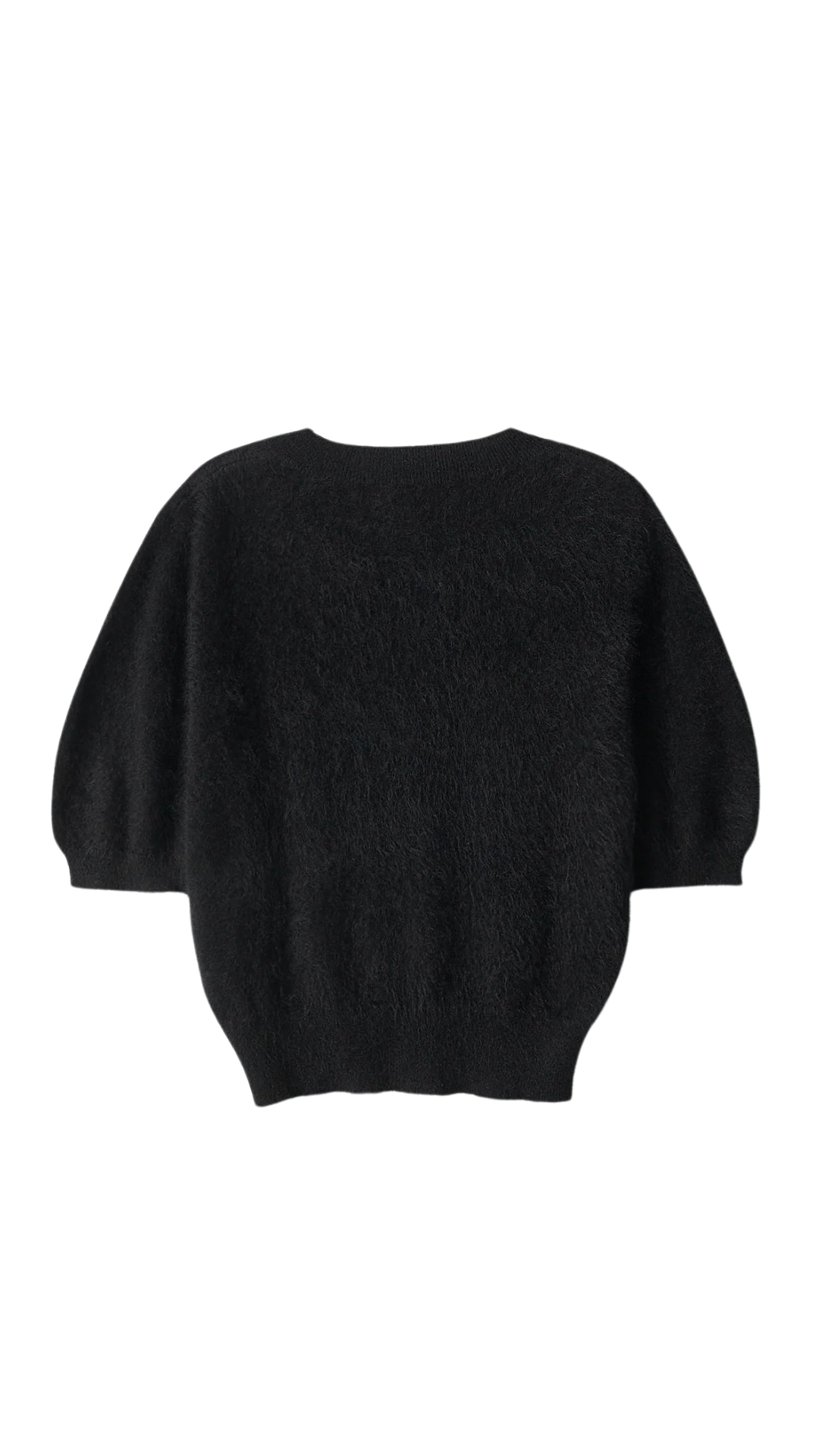 Black Brushed Puff Short Sleeve Top