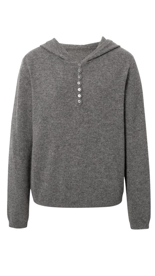 Gray Cashmere Henley Hoodie