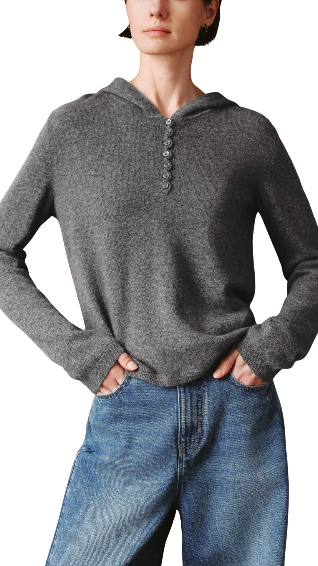 Gray Cashmere Henley Hoodie