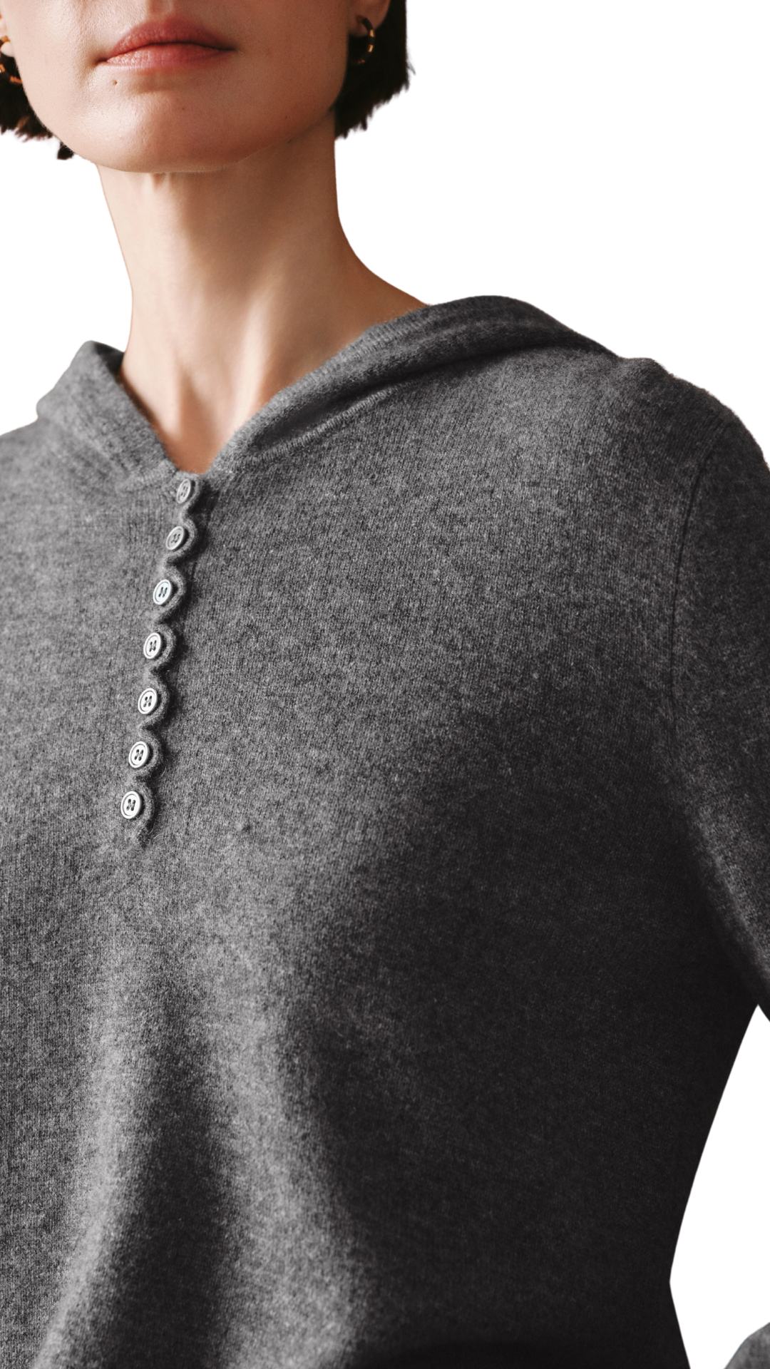 Gray Cashmere Henley Hoodie