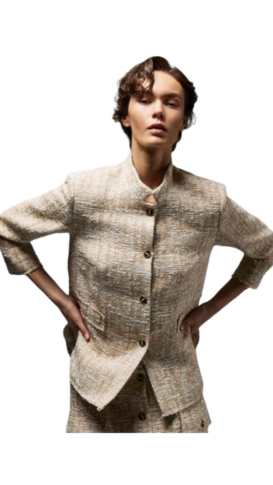 Tweed Beige Belted Blazer