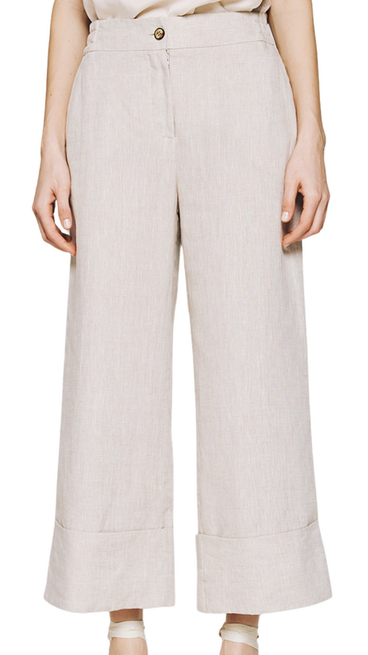 Cropped Pants with Turn-Up Hemlines