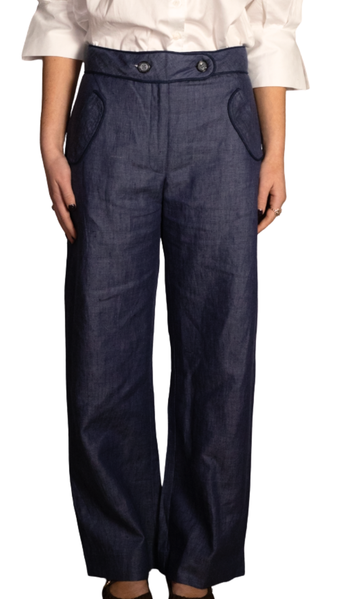 Suzanne Denim Linen Navy Trim Pants