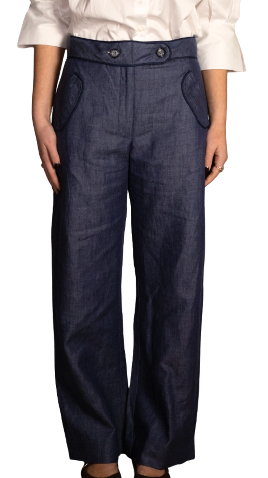 Suzanne Denim Linen Navy Trim Pants