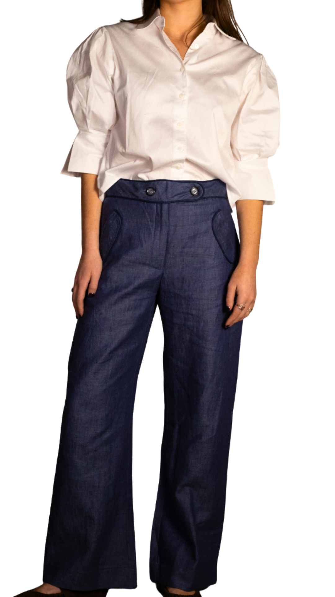 Suzanne Denim Linen Navy Trim Pants