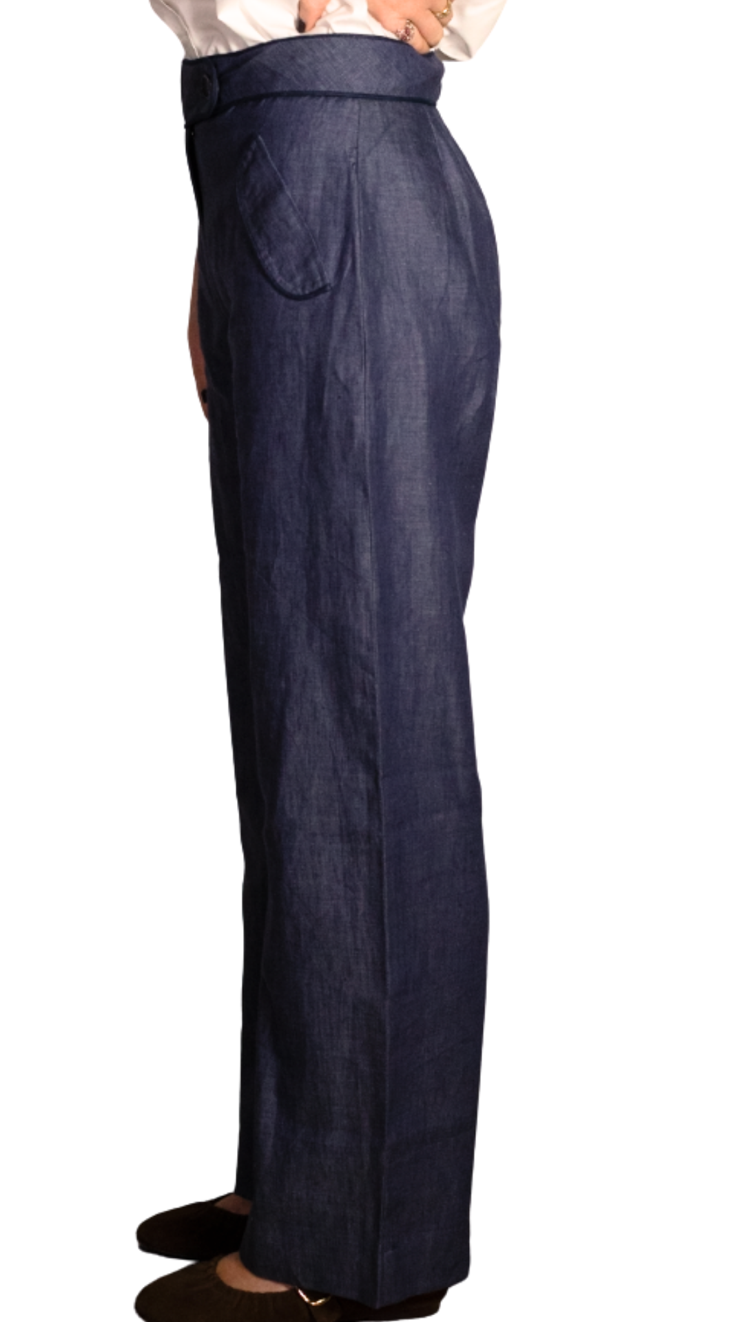 Suzanne Denim Linen Navy Trim Pants