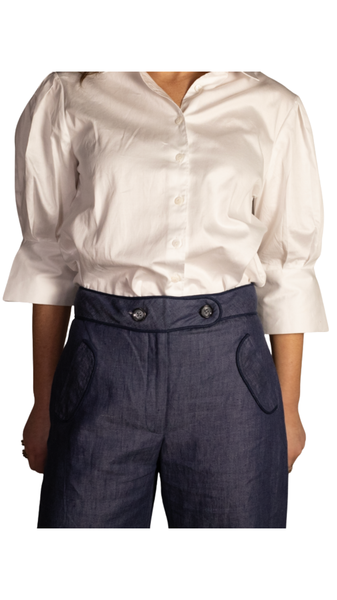 Suzanne Denim Linen Navy Trim Pants