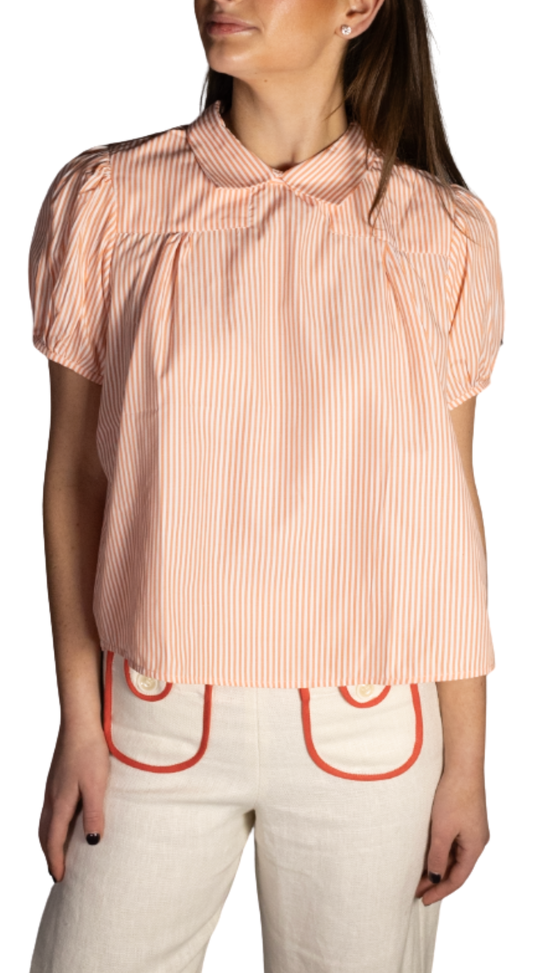 Terrie Orange & White Stripe Sweetheart Top