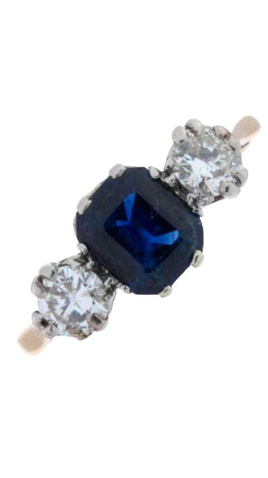 362 Diamond Sapphire 3Stone Ring