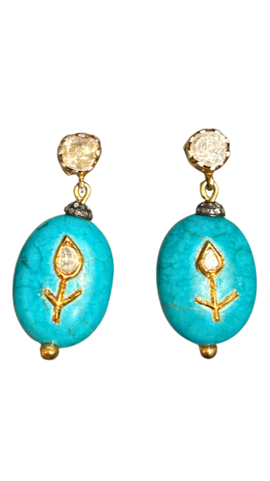 Carved Turquoise, labradorite & diamond earrings