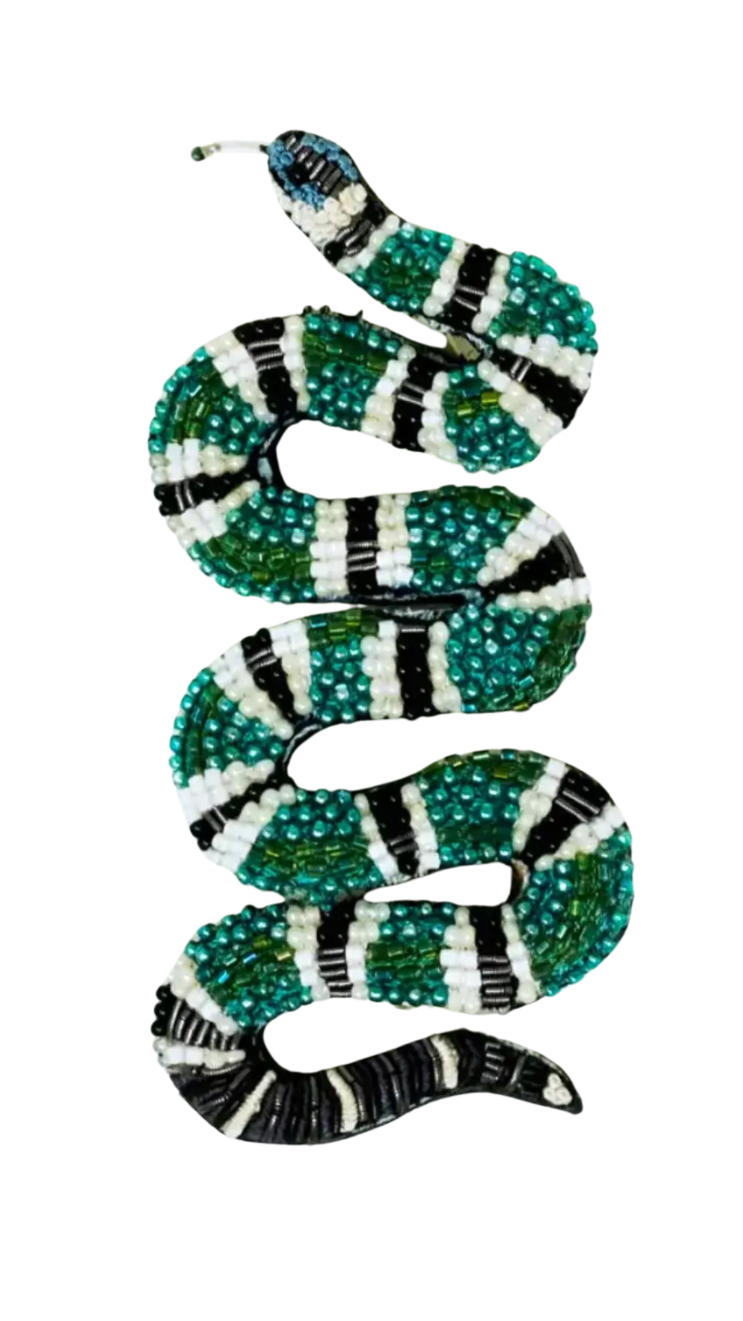 Green Beaded Snake Brooch