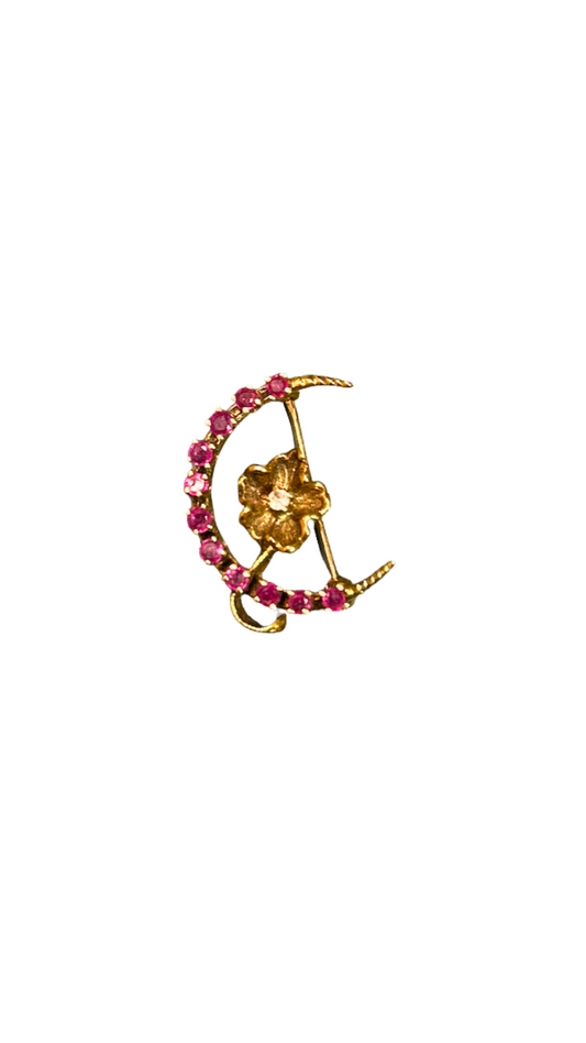 Gold Ruby Diamond Crescent Pin