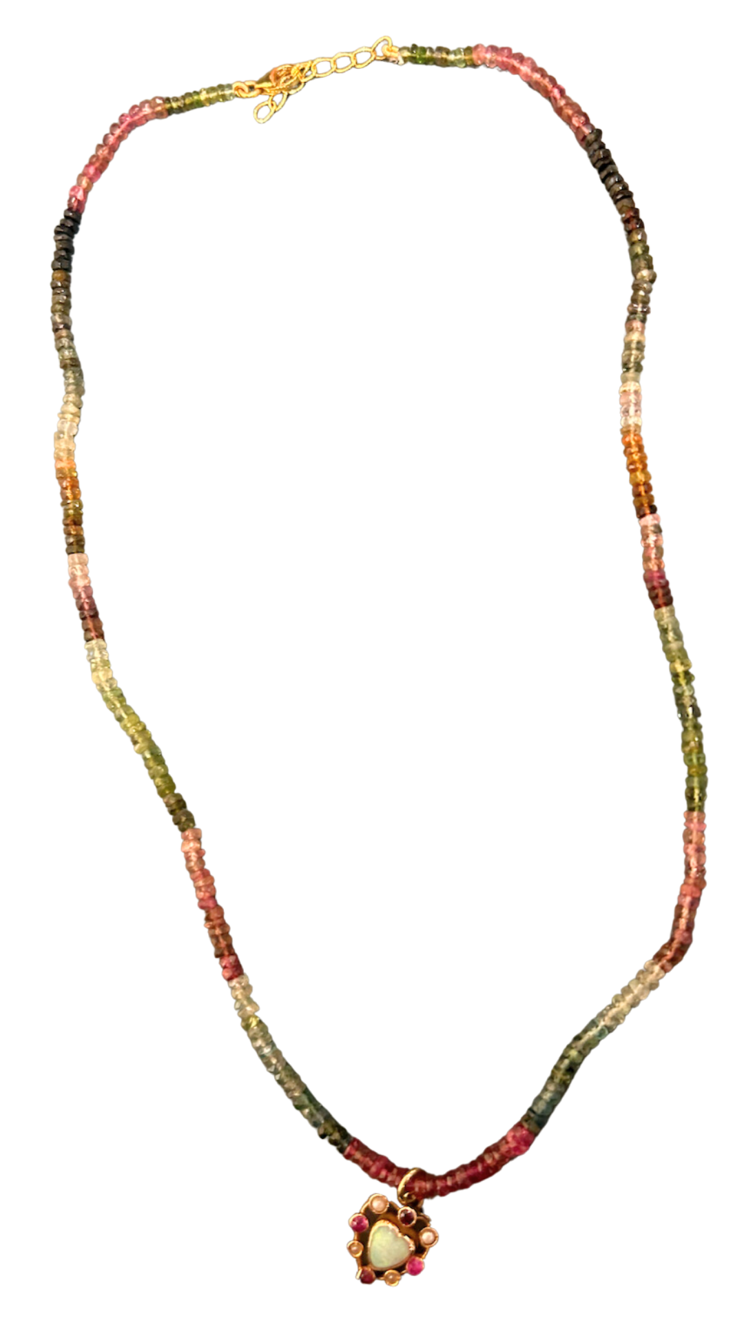 Tourmaline Necklace w Opal Ruby Heart