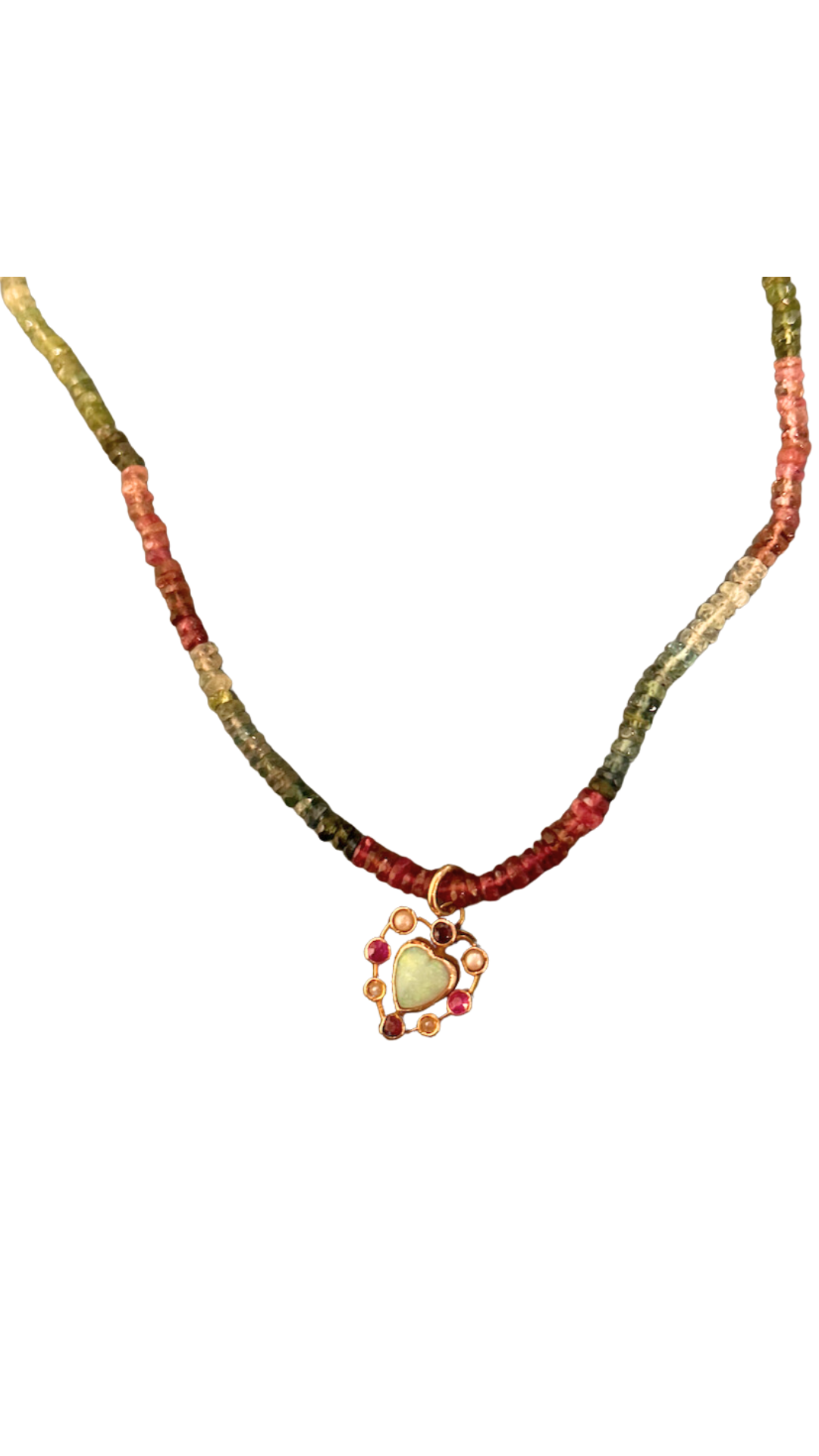 Tourmaline Necklace w Opal Ruby Heart