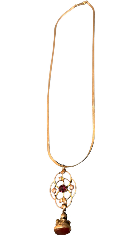 Lavalier Garnet Watch Fob Necklace