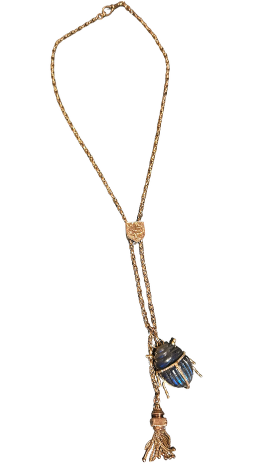 Labradorite Diamond Scarab Necklace