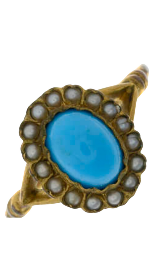 547 Turquoise Split Pearl Ring